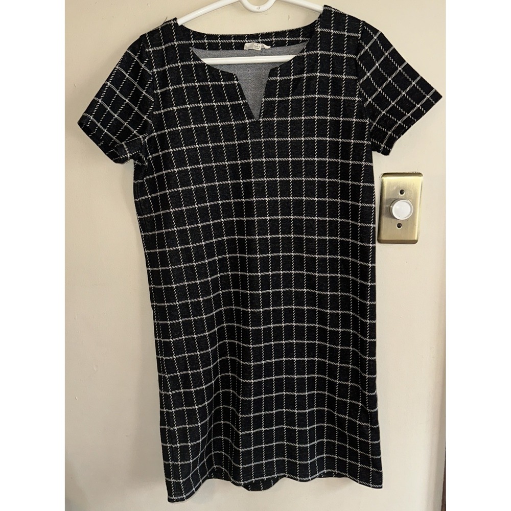 Jane and Delancey Black White Plaid Grid Pullover Dress Size Small EUC